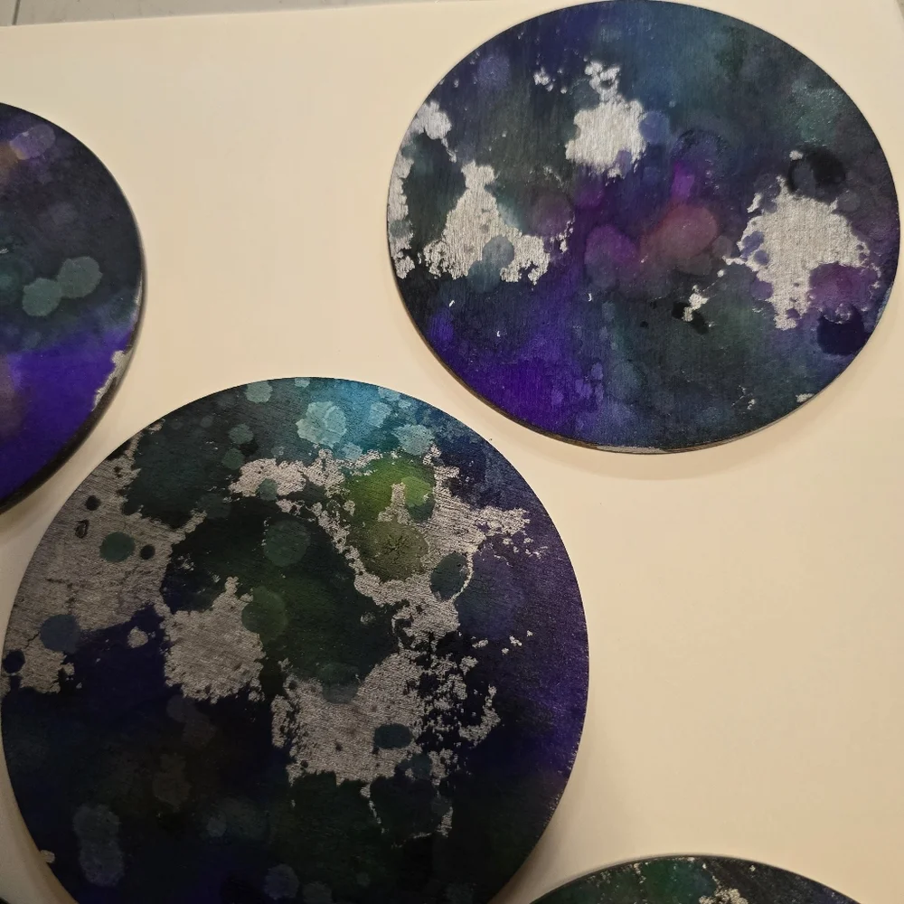 HANDCRAFTED Abstract Room Decor HANDPAINTED 6 Wood Coasters & Lightswitch Case - Picture 5 of 14